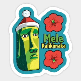 Tiki Style Easter Island Moai Wishes Merry Christmas in Hawaiian - Mele Kalikimaka Sticker